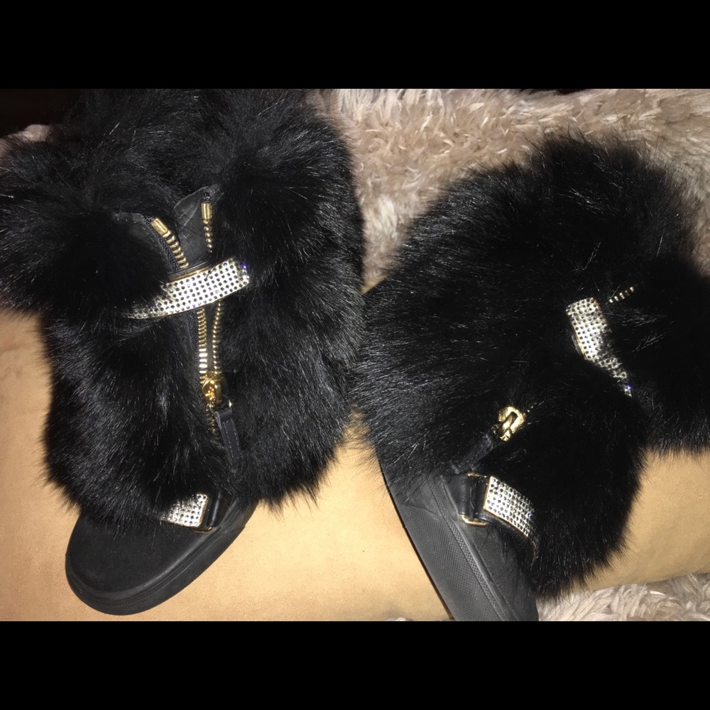 Giuseppe Fur-Trim Wedge Sneakers - Picture 2 of 8